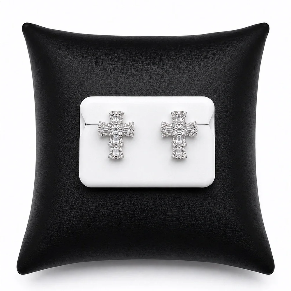 925 Sterling Silver 1.50CT MOISSANITE Cross Stud Earrings - PUSH or SCREW BACKS